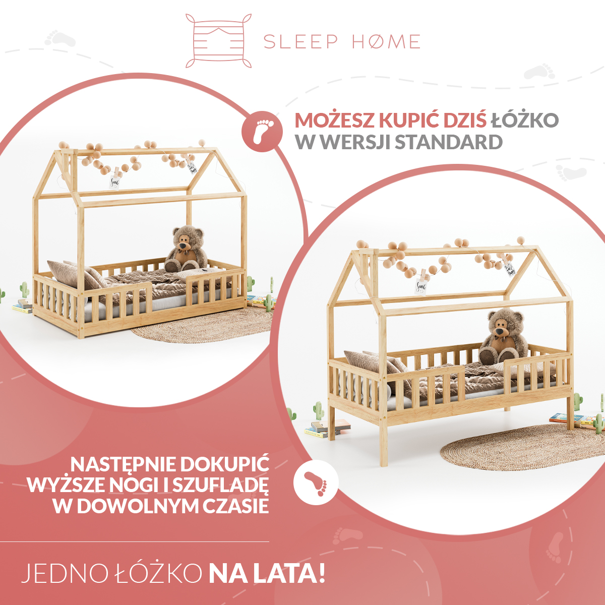 Łóżko domek dla dziecka, drewniane łóżka domki dla dzieci, łóżko domek z barierką od sleephome.