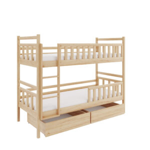 Piętrowe łóżko dziecięce z drewna sosnowego.