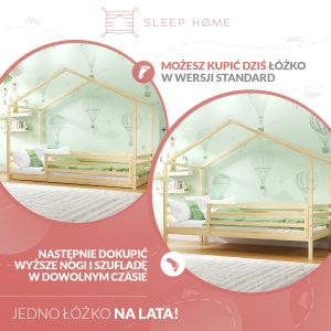 Łóżko dziecięce domek, łóżko dla 2 i 3 latka z drewna, łóżko dla dziecka z dodatkowym spaniem i szufladą.