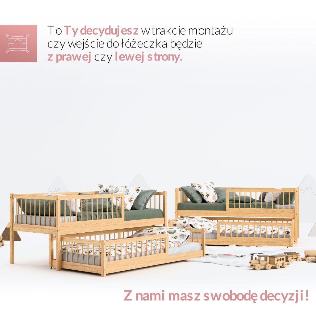 łóżko dwuosobowe dla dziecka niskie podłogowe z barierkami które można demontować