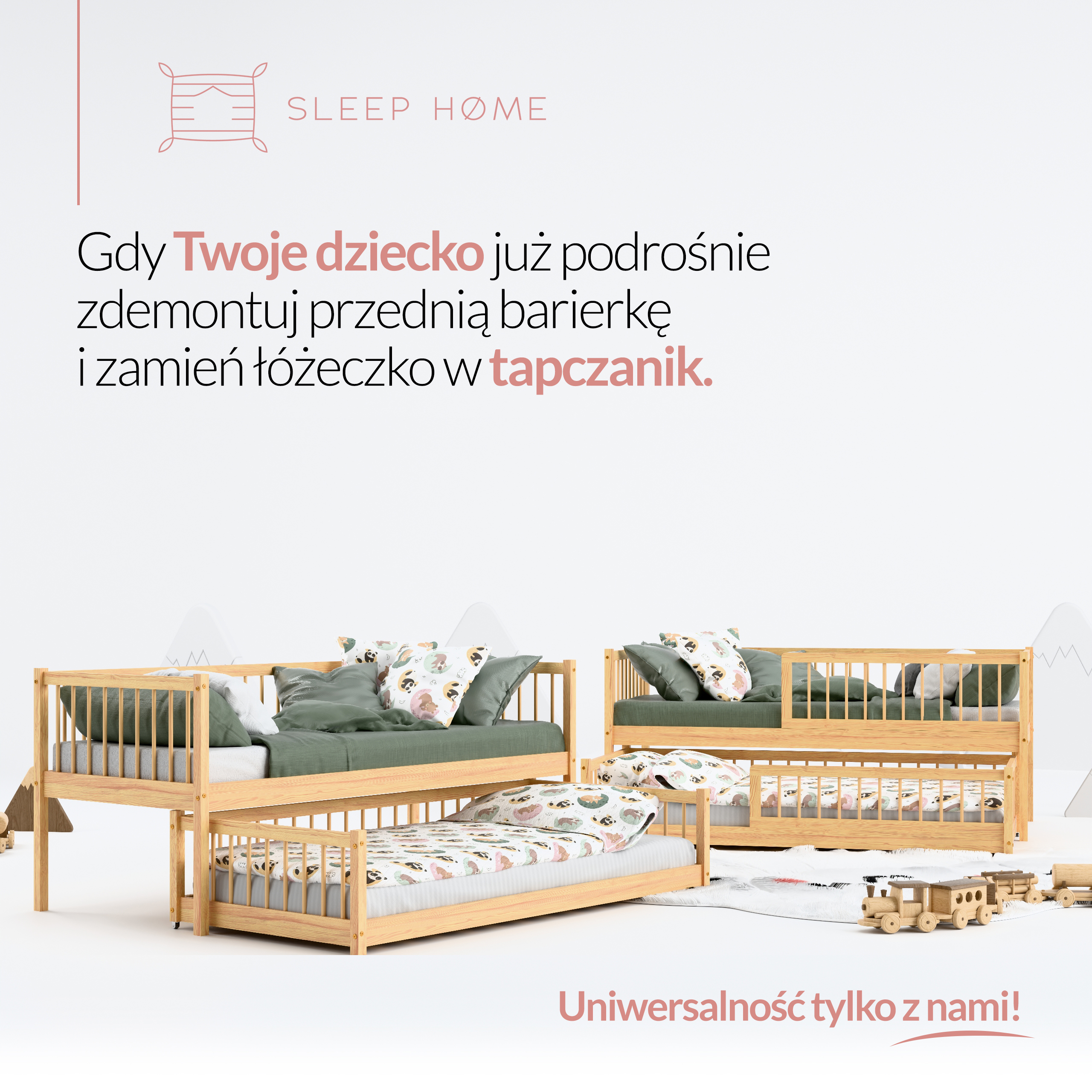 łóżko 2-osobowe dla dziecka, niskie, podłogowe wysuwane